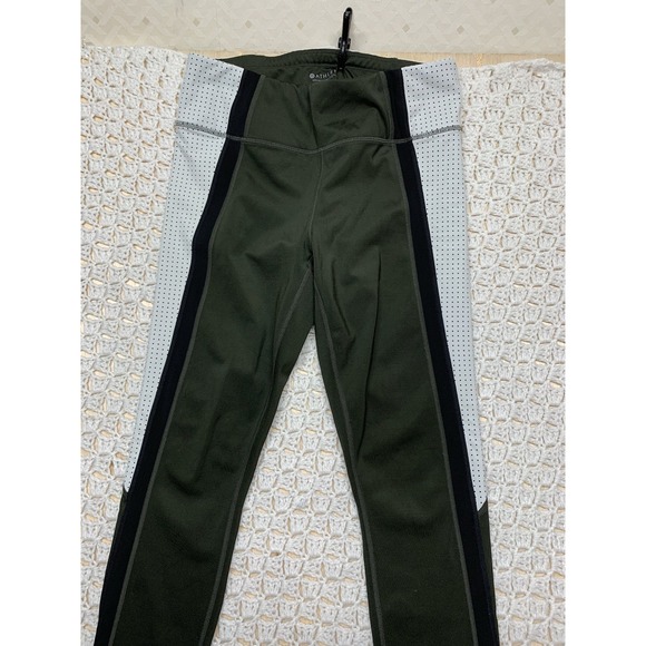 Athleta Colorblock Legging Women Sz M Contender 7/8 Tight,‎ Olive Green/White - Picture 2 of 9